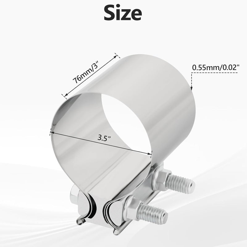 BIGREAT 3.5'' Inch Exhaust Clamp, 3 1/2 Inch Butt Joint Seal Band Sleeve Coupler - Universal for Exhaust System, 2PCS Polished T304 Stainless Steel - Image 4